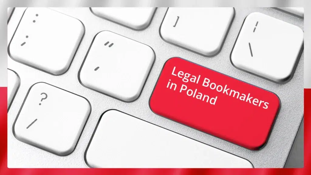 A computer keyboard with a "Legal Bookmakers in Poland" key and a border in the colours of the Polish flag.