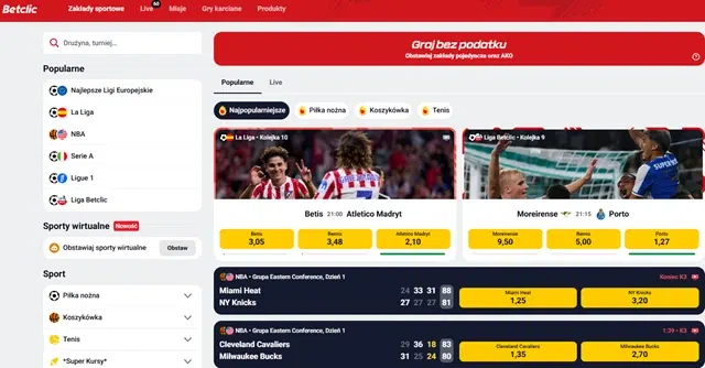 Polski bukmacher Betclic - zrzut ekranu strony