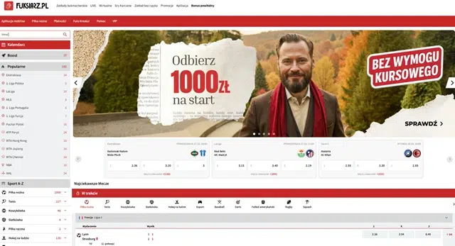 Polski bukmacher Fuksiarz - zrzut ekranu strony