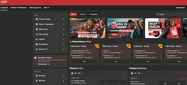 Polski bukmacher PZBuk - zrzut ekranu strony