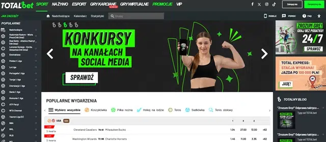 Polski bukmacher TOTALbet - zrzut ekranu strony